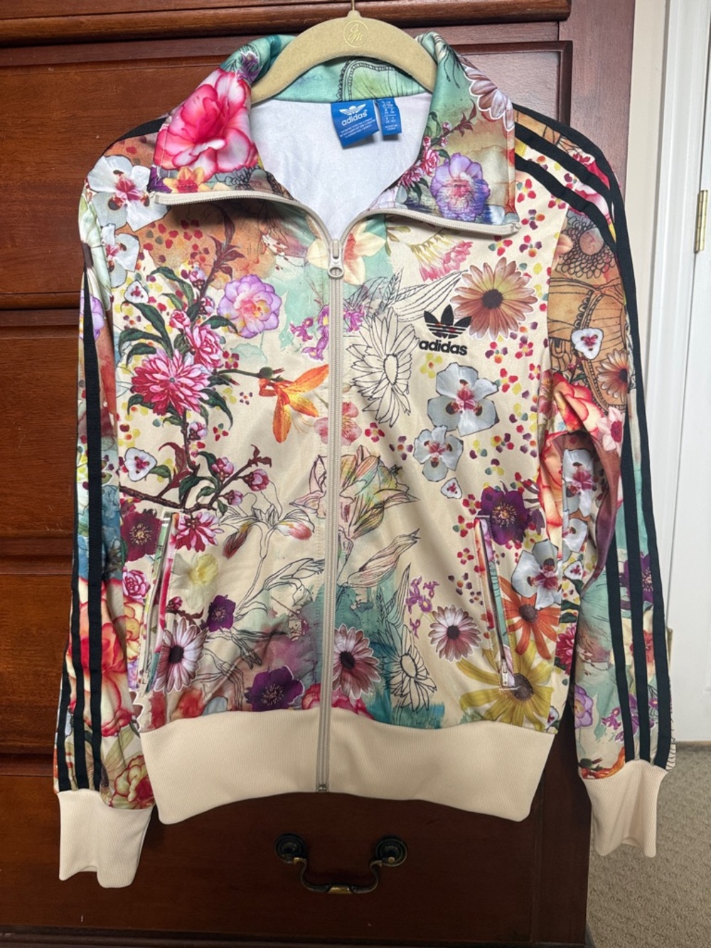 adidas Floral Bomber Track Jacket - Cream Multicolor